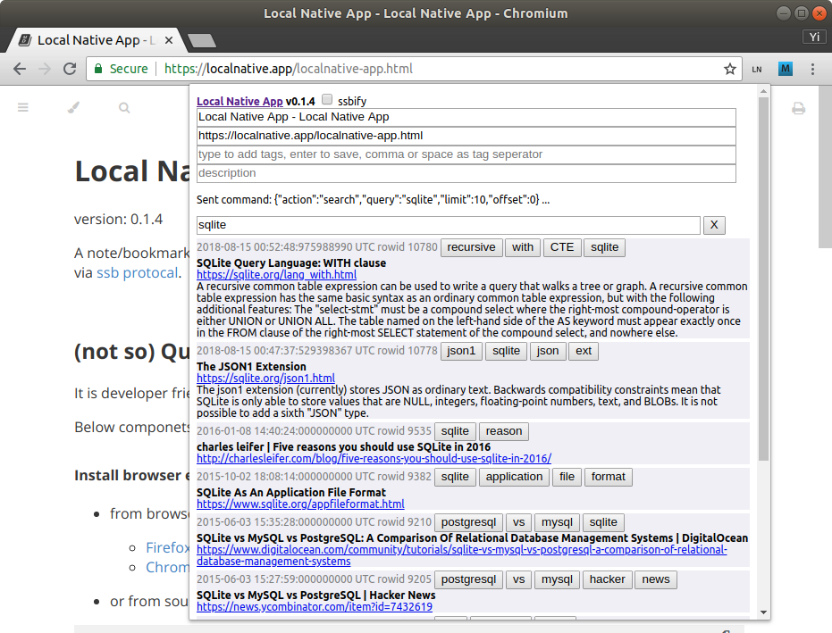 Local Native web extension popup screenshot